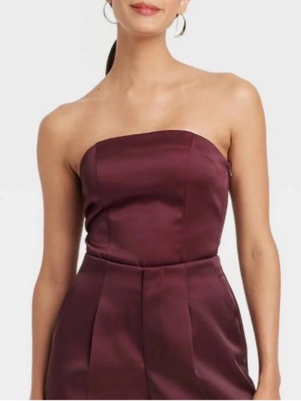 a new day Plum Burgundy Satin Elastic tube Top